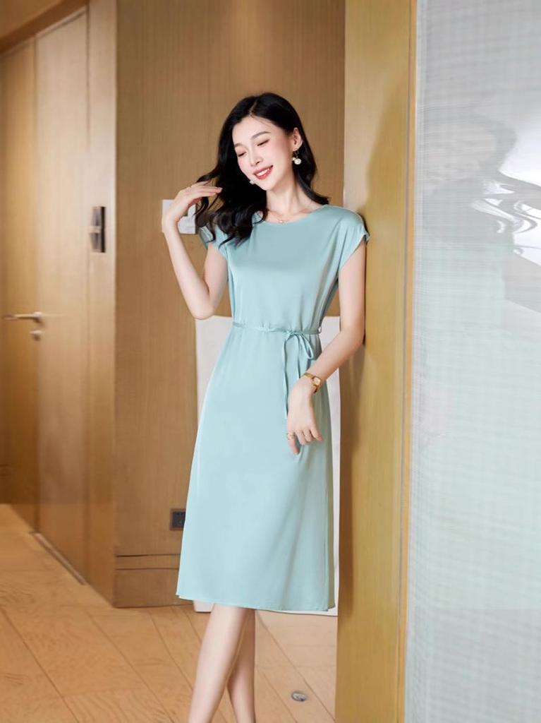 Elegant 2026 Mulberry Silk A-line Midi Dress - Fashionable Round Neck Design