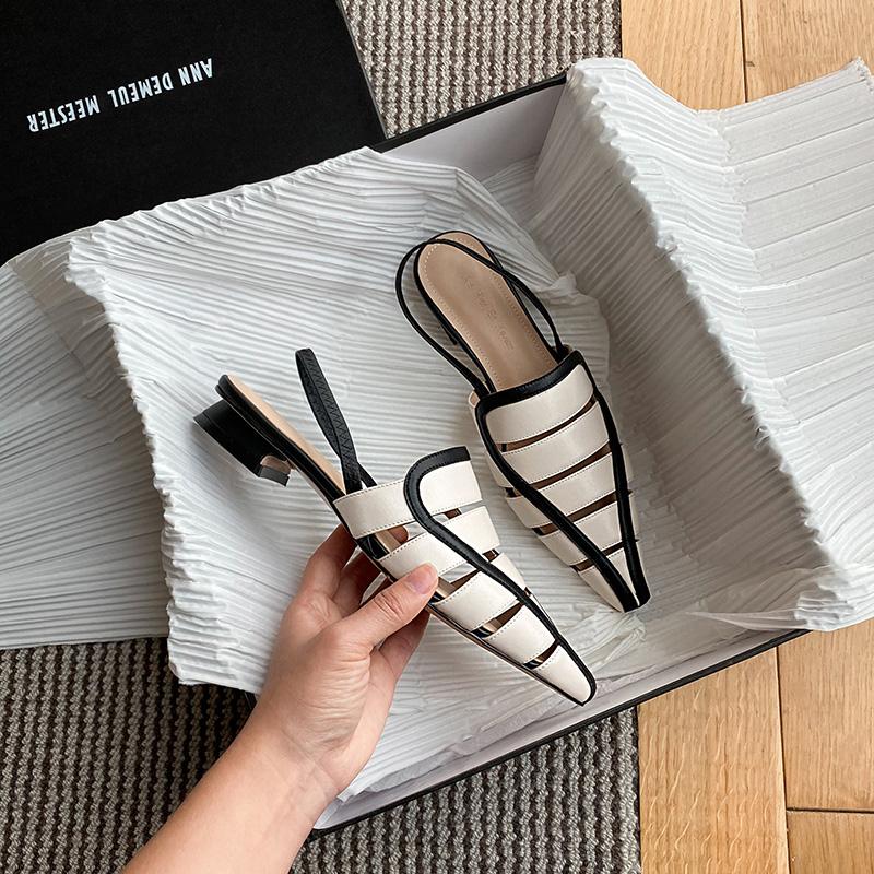 Fashion Women Sandals Cow Leather Arrival Fashion Summer Casual Shoes Pointed Toe Low Heels Beige 34-40 Sandals for Women 2024