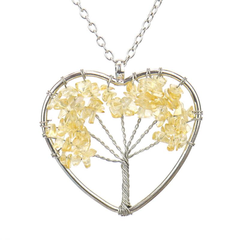 Hand-Wound Crystal Gravel Colorful Tree Of Life Love Heart Necklace Peach Heart Necklace N38 цитриновый