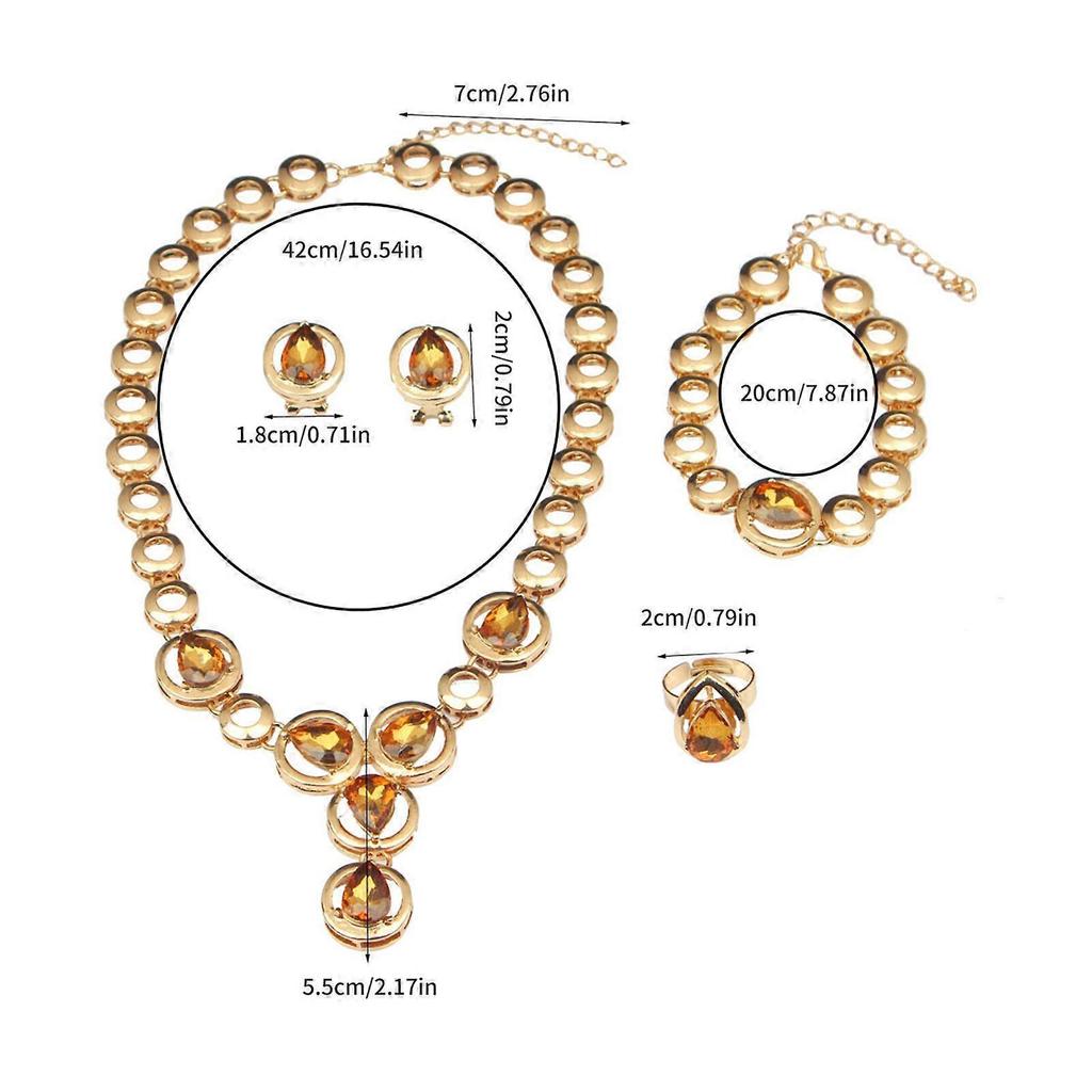Crystal Bridal Jewelry Set Sparkly Crystal Necklace and Ring Beaded Bracelet Drop Earring for Women Wedding Outfit  Red