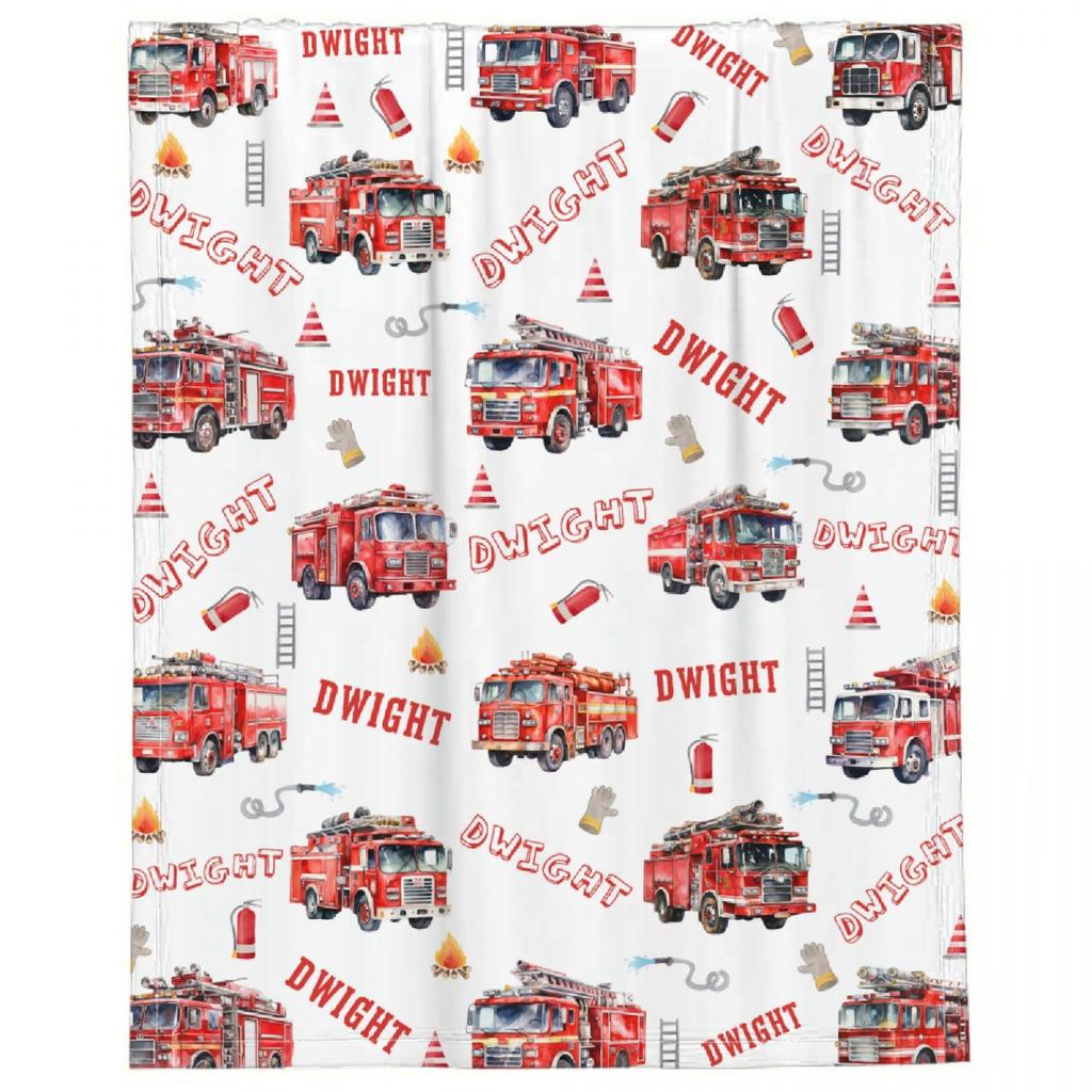 Cartoon Fire Engine Printed Blanket for Sofa Bed Travel Camping Living Room Office Conditioning Blanket for All Seasons Gifts