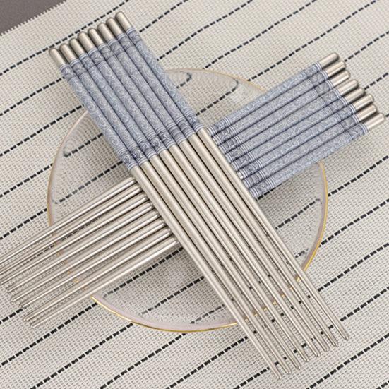 5 pares de palillos chinos de acero inoxidable elegantes antideslizantes con diseño de porcelana para comida