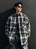 Men's Retro Plaid Long-Sleeve Shirt and Casual Lapel Jacket