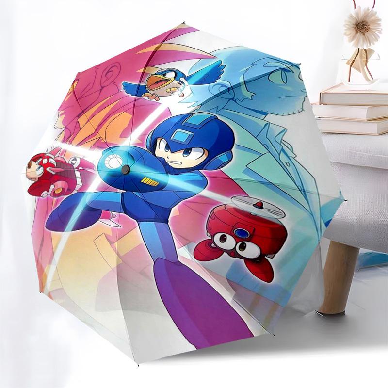 1pc Mega Man Automatic Opening Folding Outdoor Umbrella - 8 Bone Iron Frame, Suitable for Fans, Travel, Daily Use, Gift for Mega Man Enthusiasts.