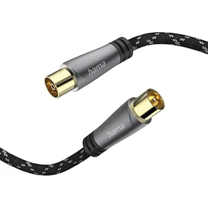 Cordon D'antenne - HAMA - 1,5 M - Coax. Mâle/femelle - Blindage 120 dB - Métal Doré