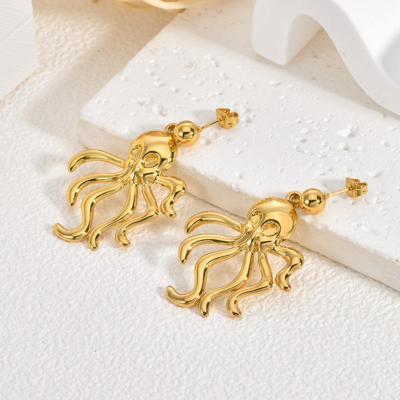 Starfish Stainless Steel Earrings Light Luxury High Sense Retro Simple Jellyfish Exaggerated Earrings Women