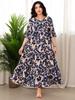Plus Size Floral V-Neck Summer Dress – Loose, Mid-Sleeve, Comfortable Tummy-Covering Skirt