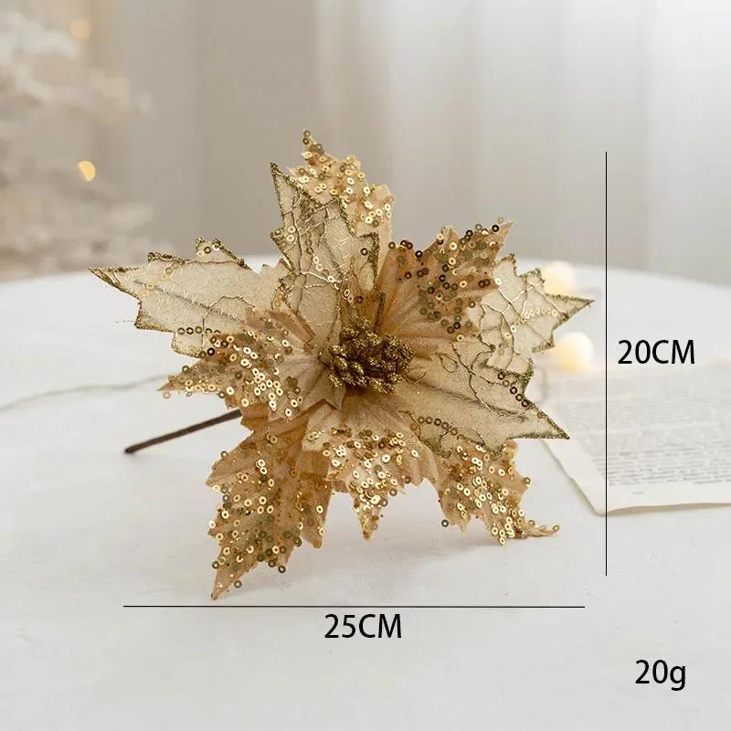 2025 Christmas High-end Flannelette Simulation Flower 28cm Golden Champagne Christmas Tree Decoration Flower Arrangement