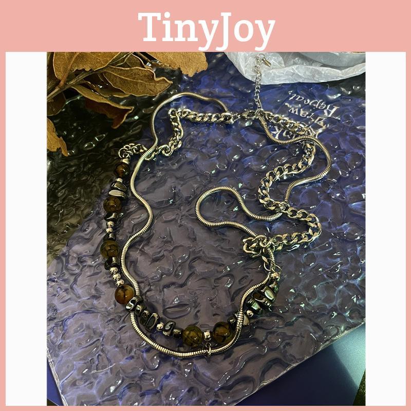 Natural Stone Titanium Steel Chain Necklace For Men Women Geometric Style Handmade Jewelry