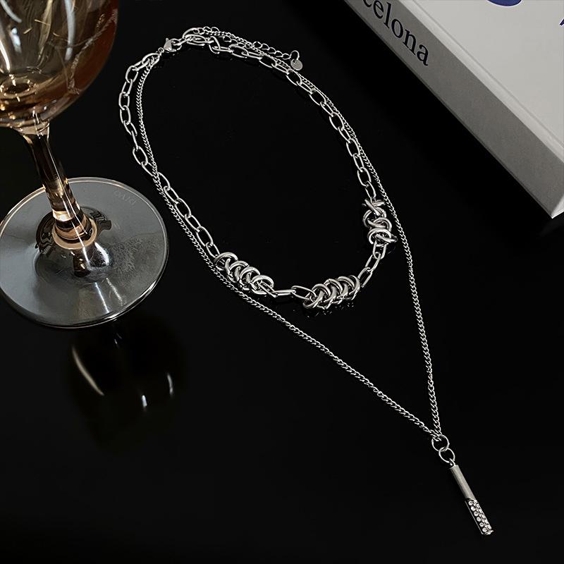 Vintage Handmade Sweater Necklace Party Jewelry Charm Women Korean Trendy Double-layered Chain Birthday Accessories Gift CLE