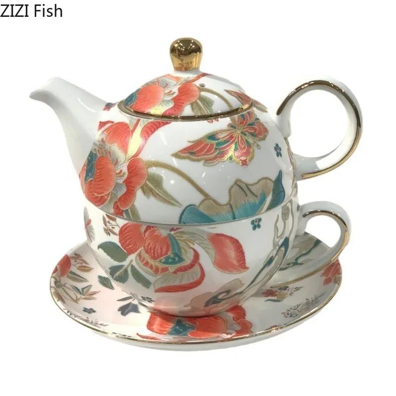 BRKeramik Mutter und Kind Topf Nachmittagstee Kaffeetasse Kaffeekanne Set Leichter Luxus Retro Keramik Blume Teekanne Set Neues Zuhause GeschenkEY