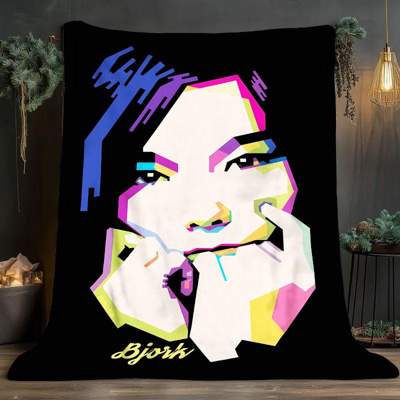 1Pc Bjork Print Flannel Blanket, High Quality Comfortable for All Seasons, Warmth and Comfort, Perfect for Christmas Gifts
