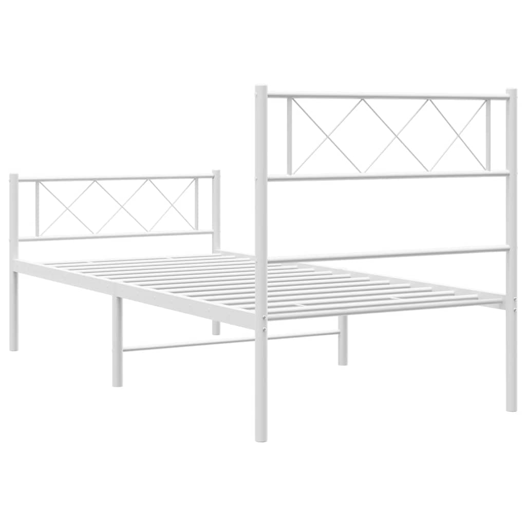 Vidaxl Metal Bed Frame with Headboard and Footboard, White, 100X200 Cm