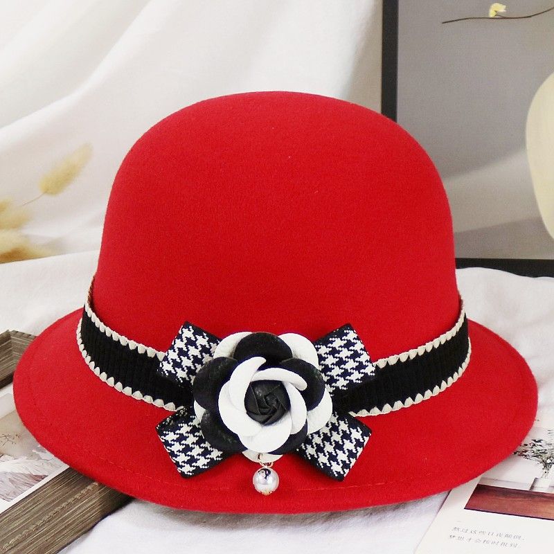 

Шляпа Женская Осень и Зима Элегантная Шляпа-Цветок Женская Британская Ретро Мода Купольная Шерстяная Шляпа-Ведро Adjustable