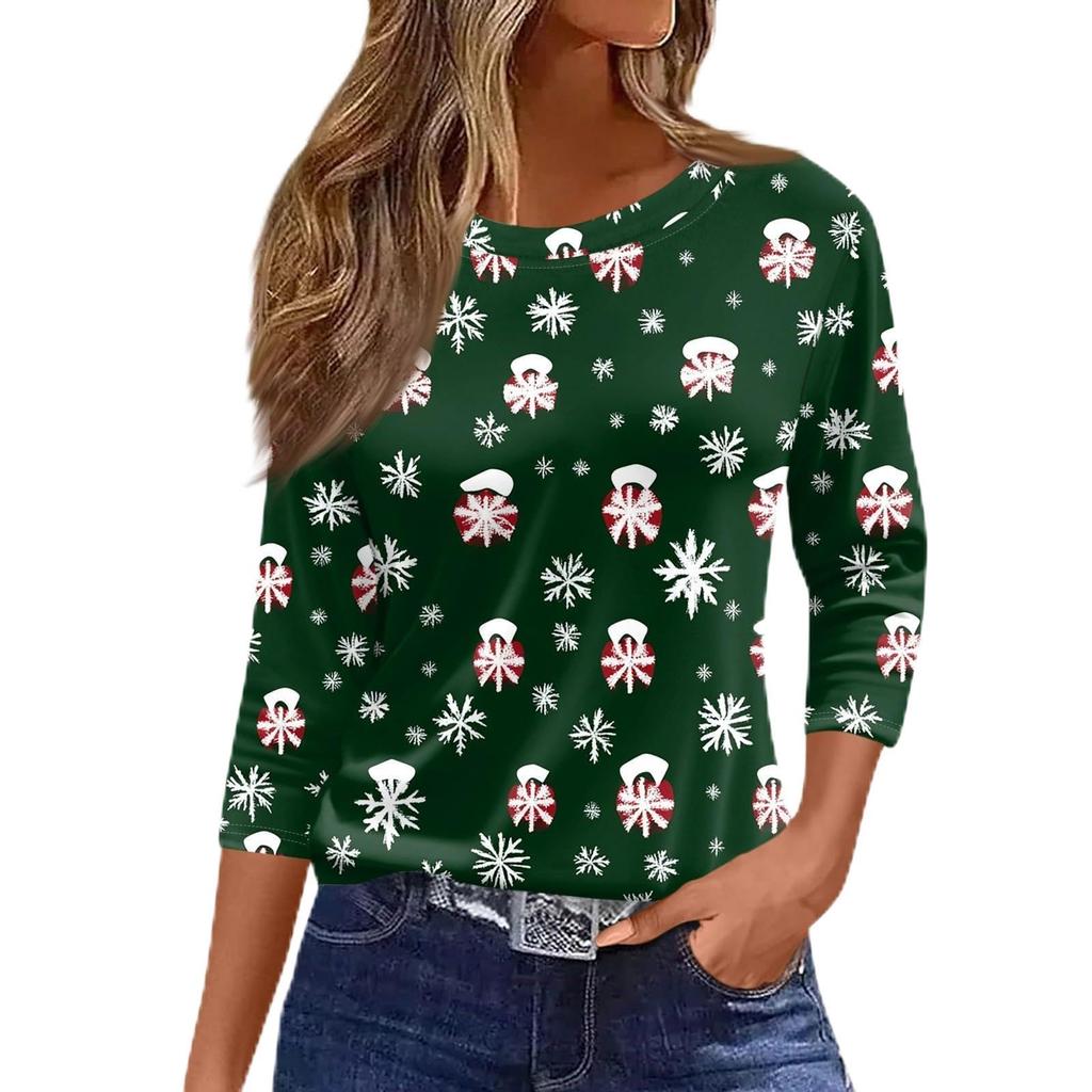 Women's Snowman Printed Christmas Theme Round Neck Long Sleeve T-shirt Casual Polyester Christmas Party Pullover