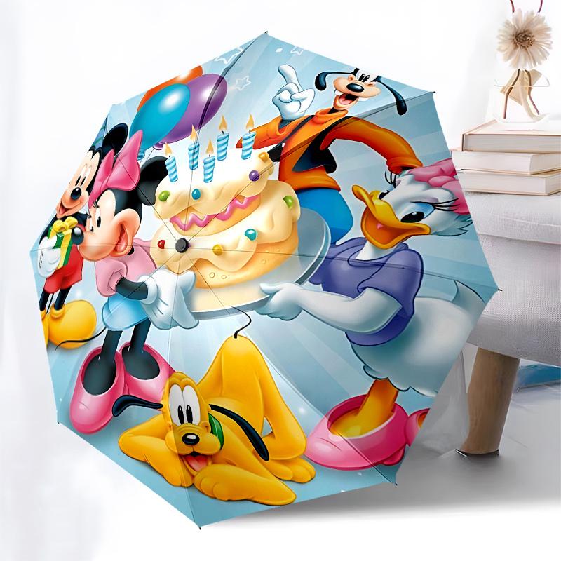 Mickey Mouse, Birthday Party Automatic Opening and Closing Umbrella, Compact Travel Umbrella, Lightweight and Portable, Suitable for Beach C