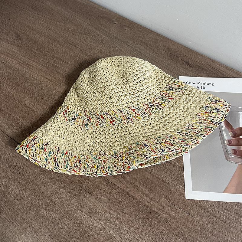 

Summer Straw Sun Hats for Women Showing Face Small Bucket Hat Large Brim Sunshade and Sunscreen Seaside Beach Cap 56-58cm