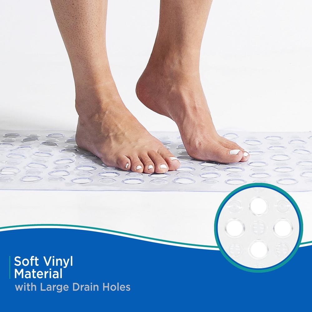 Non-Slip Vinyl Shower Bath Mat with Suction Cups Large Drain Holes Soft Touch 27x14.5 Inches Easy Clean Smooth Surface