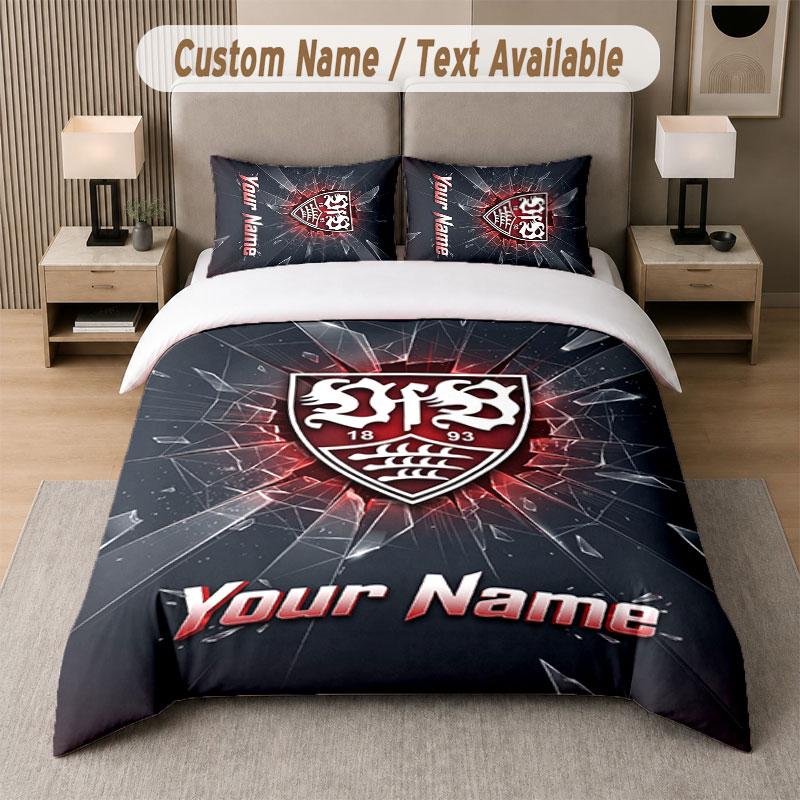 Custom Bedding Set VfB Stuttgart FC Pattern, Print Name Text 1 Duvet Cover Plus 2 Pillowcases Home Textile
