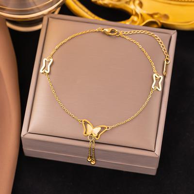 Delicado Colgante de Mariposa Tobilleras para Mujer Acero Inoxidable Moda Circonita Cúbica Tobillo Para Mujer