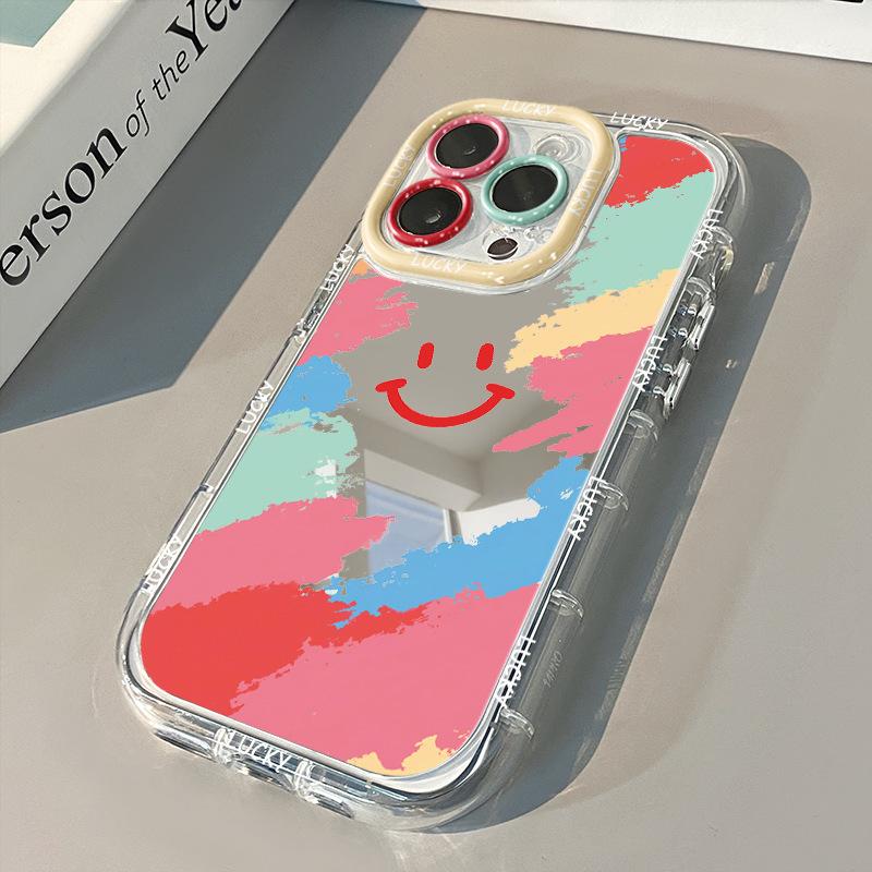 Colorful Smiling Man for Apple 16 Phone Case Mirror Cream 11pro Mirror Protective Cover Cartoon for Vivo