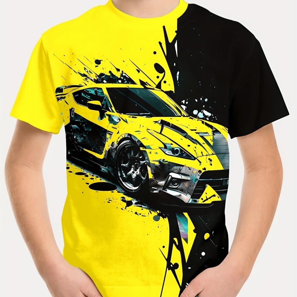 Boys' neon green and black racing pattern T-shirt
