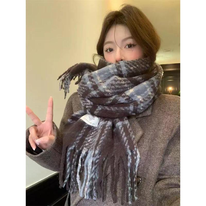 Tonglu Scarf Women's Houndstooth Shawl Dual-purpose Korean Version Versatile Warm New Winter Senior Student Scarf