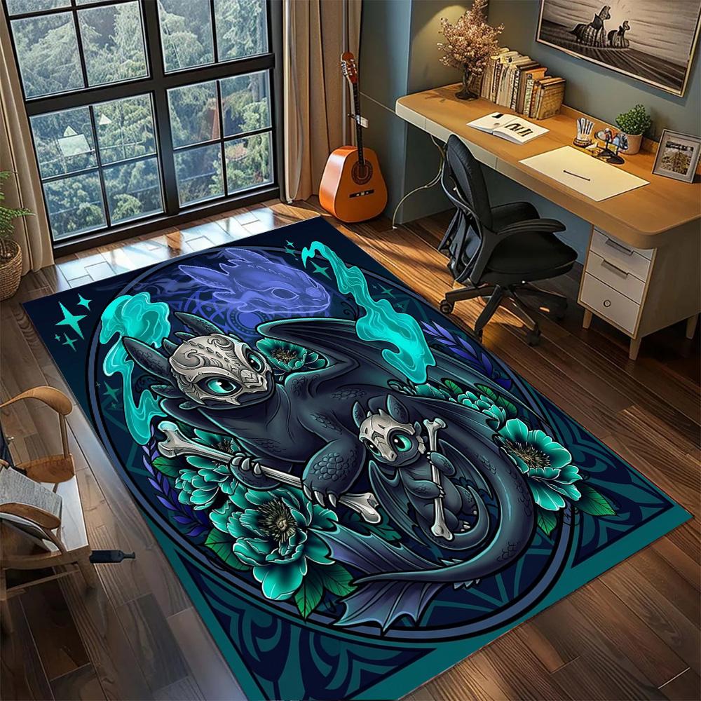 Toothless Night Fury Washable Rug Carpet Non Slip Floor Mat Large Area Gamer Bedroom Home Room Decor.-TING