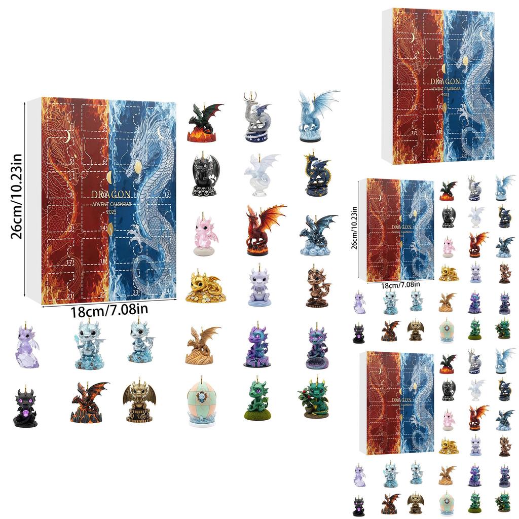 Wasser Feuer Drache Weihnachts-Adventskalender Mit Flachen Acryl-Ornamenten Für Feiertagsdekoration Und Zum Verschenken