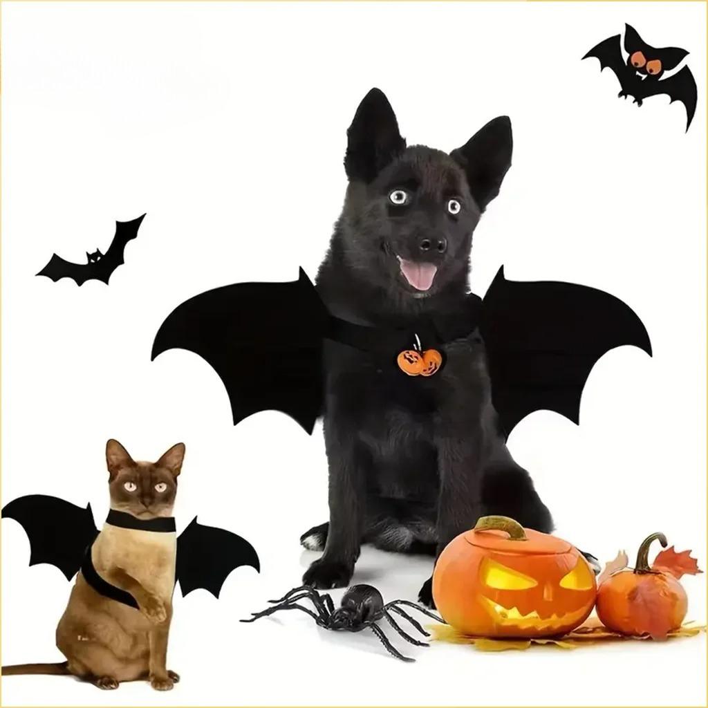 Halloween Bat Wings Pet Costume with Bell Chest Back Strap for Dog Cat Cosplay Clothes Party Holiday Dress Up Decoration Use