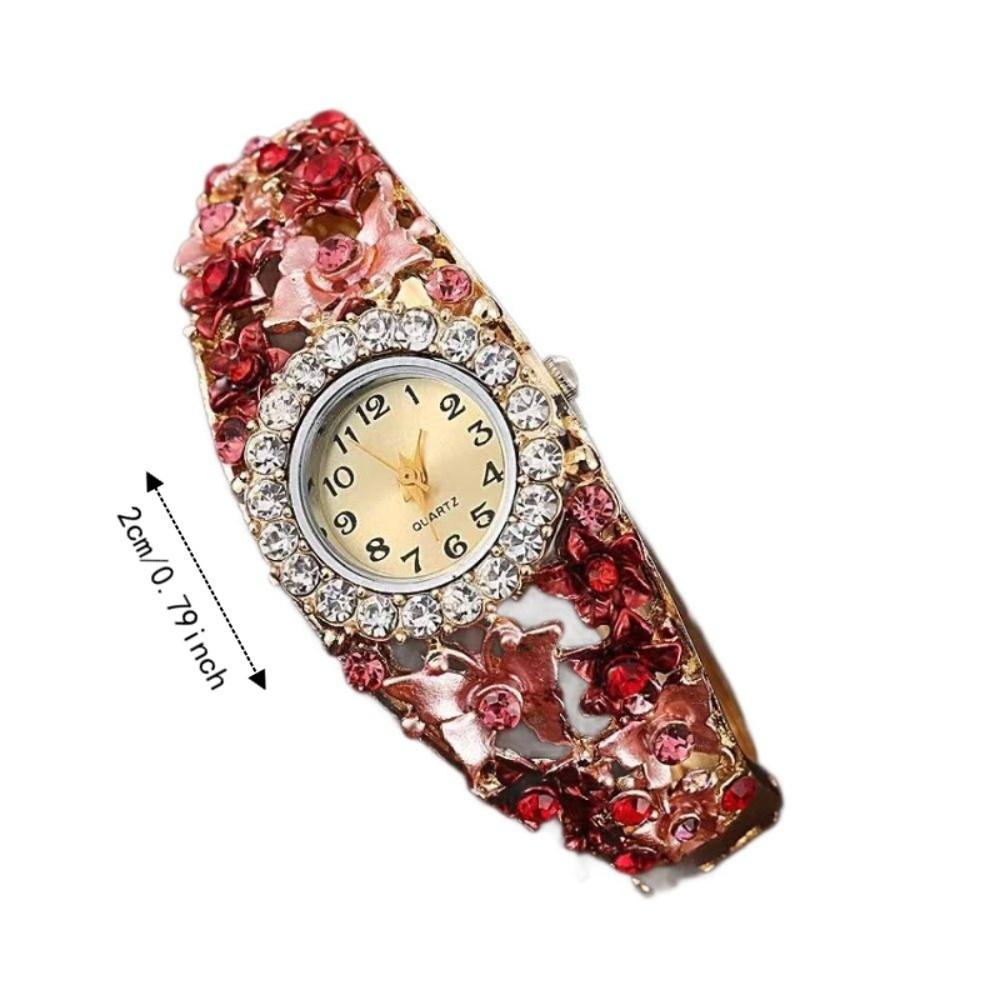 Rundes Zifferblatt Damen Armbanduhr Strass Armband Quarz Uhr Armbanduhr Hofstil