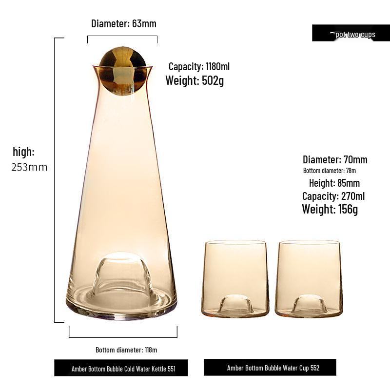 Nordic Style Glass Pitcher & Cup Set for Home - Light Luxury Cold Water & Juice Server 270-1180ml