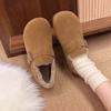 Vintage Flat Boots Women's Winter Warm Cotton Shoes Soft Bottom Slip-on Shoes Thickened Brogues Women Shoes