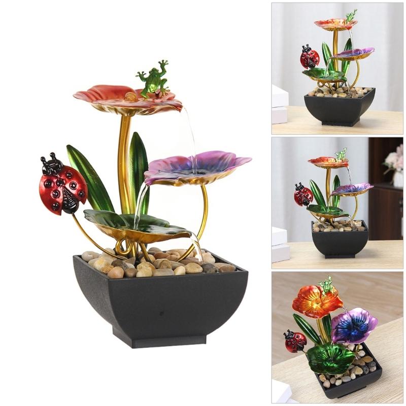 Schreibtischbrunnen Indoor Wasserfallbrunnen Blumen-Thema 3-stufig Tischbrunnen Heimdeko für Meditation Entspannung