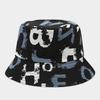 Women's Foldable Bucket Hat Wide Brim Sunshade Spring Summer Flat Top Hip Hop Letters Pattern Cap Sunhat for Outdoor