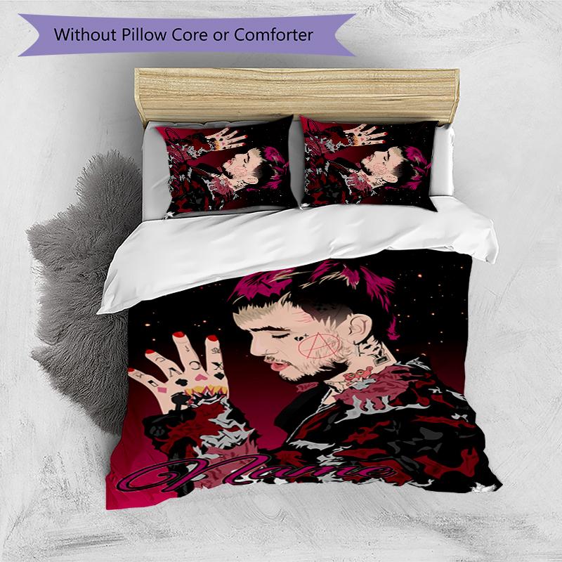 3pcs Custom Name Cartoon Lil Peep Bedding Set Duvet Cover Closure Includes 1 Duvet Cover & 2 Pillowcases for All Seasons Bedroom Decor