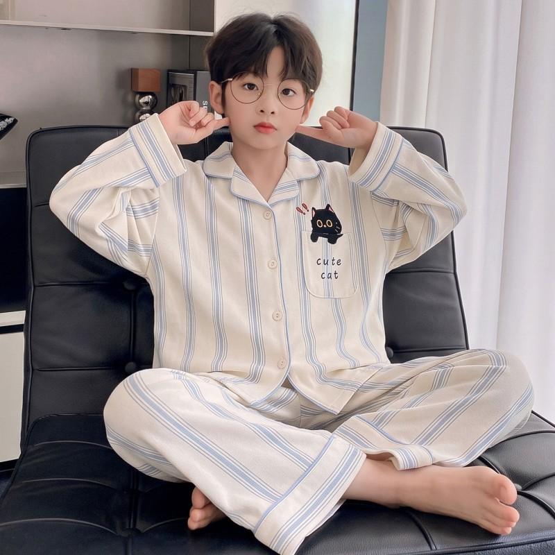 Boys Cotton Pajama Set Long Sleeve Cartoon Print Home Wear Kids 8 Years Comfortable Sleepwear