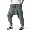 Drop Slacks Deep Crotch Mid-Rise Drawstring Elastic Waistband with Large Capacity Pockets Loose