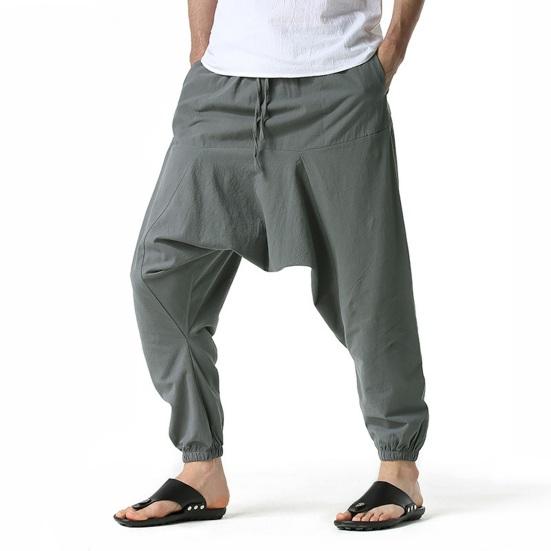 Drop Slacks Deep Crotch Mid-Rise Drawstring Elastic Waistband with Large Capacity Pockets Loose