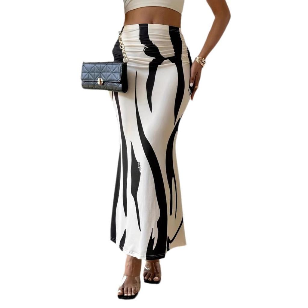 Women's Zebra Print High Waist Bodycon Fishtail Midi Skirt - European & American Fashion 2025