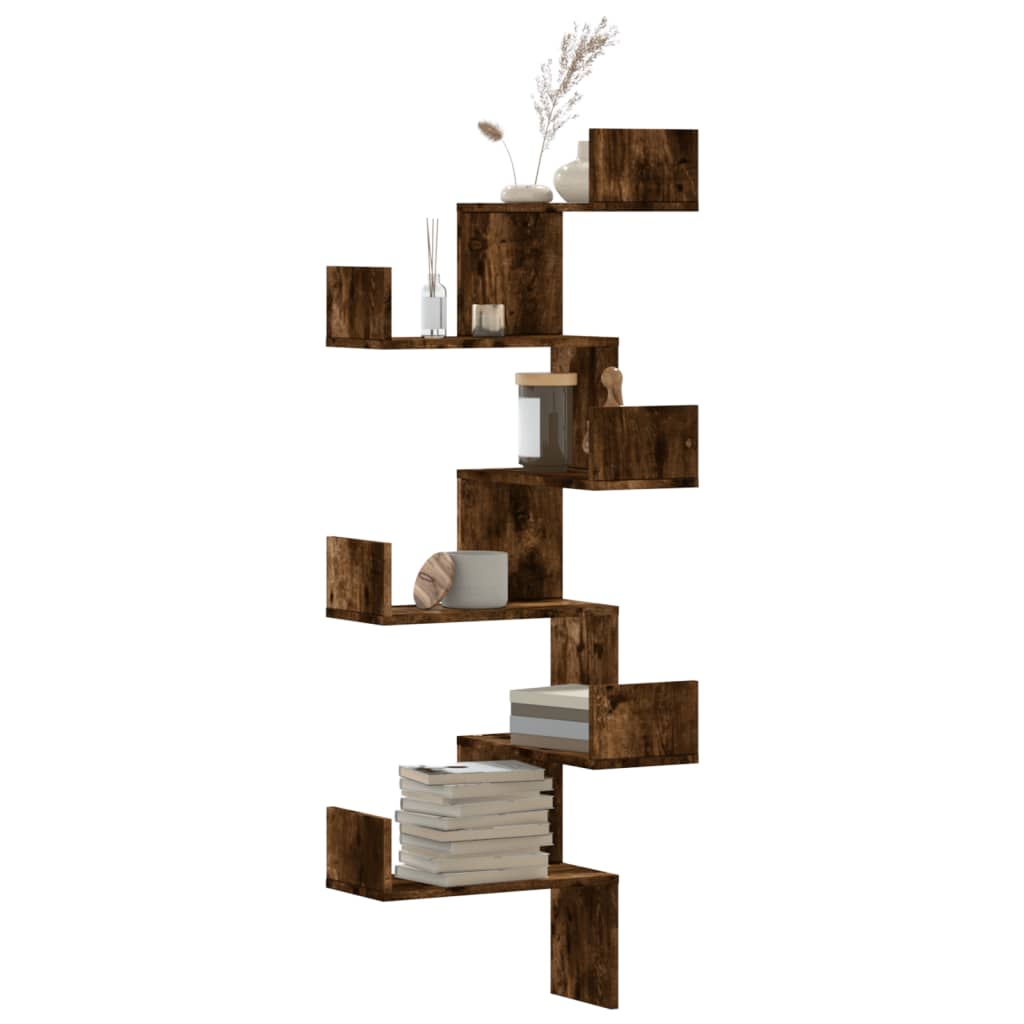 Vidaxl Corner Wall Shelf, Smoked Oak, 45X45X147 Cm
