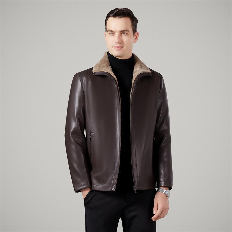 Fur all-in-one leather jacket men s father s wear thickened genuine leather jacket men s new middle-aged and elderly jacket plus velvet sheepskin 170