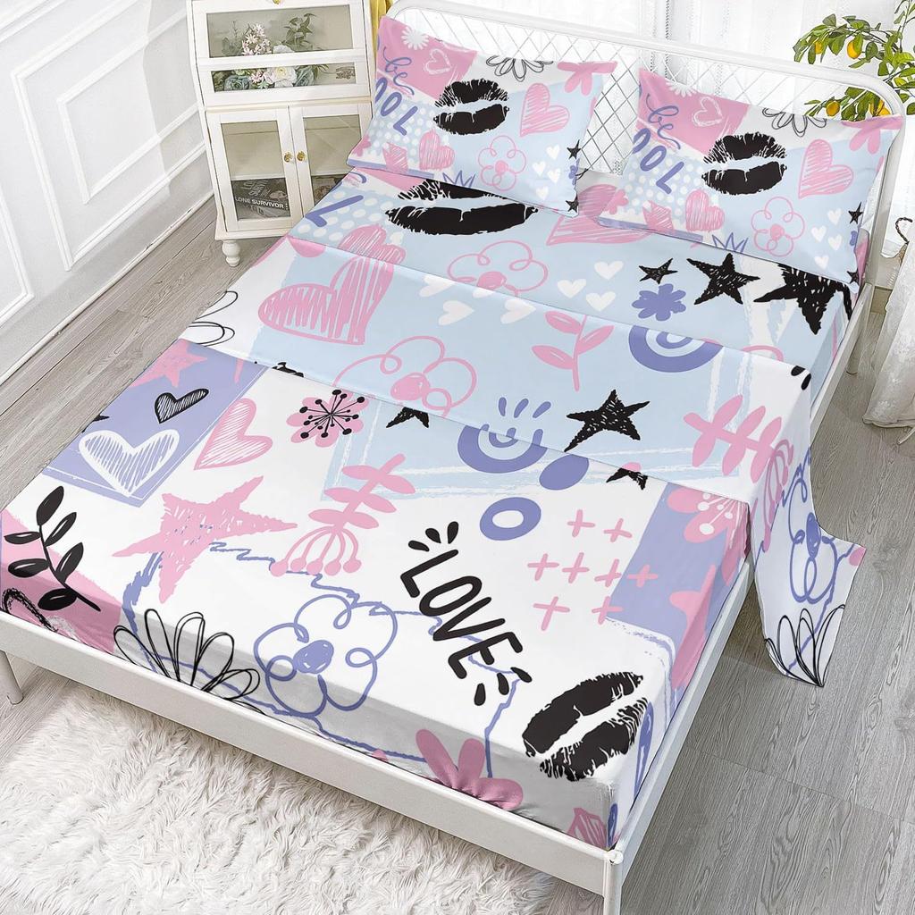 Cartoon Animal Sea Lion Pattern Bed Hat Four-Piece Bedding Set Bedroom Dormitory Bedding Decoration