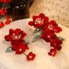 Red Hair Clips Chinese Style Alloy with Imitation Pearls Decor for Wedding Festival Hanfu Hairstyle