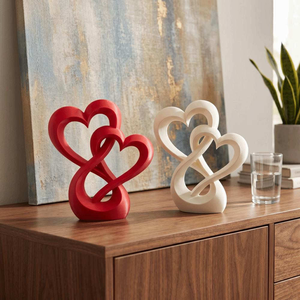 3D Printed Double Heart Ornament Lovers Gifts Hollow Heart Models Car Interior Ornament Home Decor