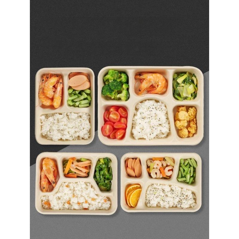 Caja de embalaje desechable para entrega dividida, 10 unidades, gran capacidad, papel de cuadrícula múltiple, cajas para el almuerzo, respetuosas con el medio ambiente, para microondas