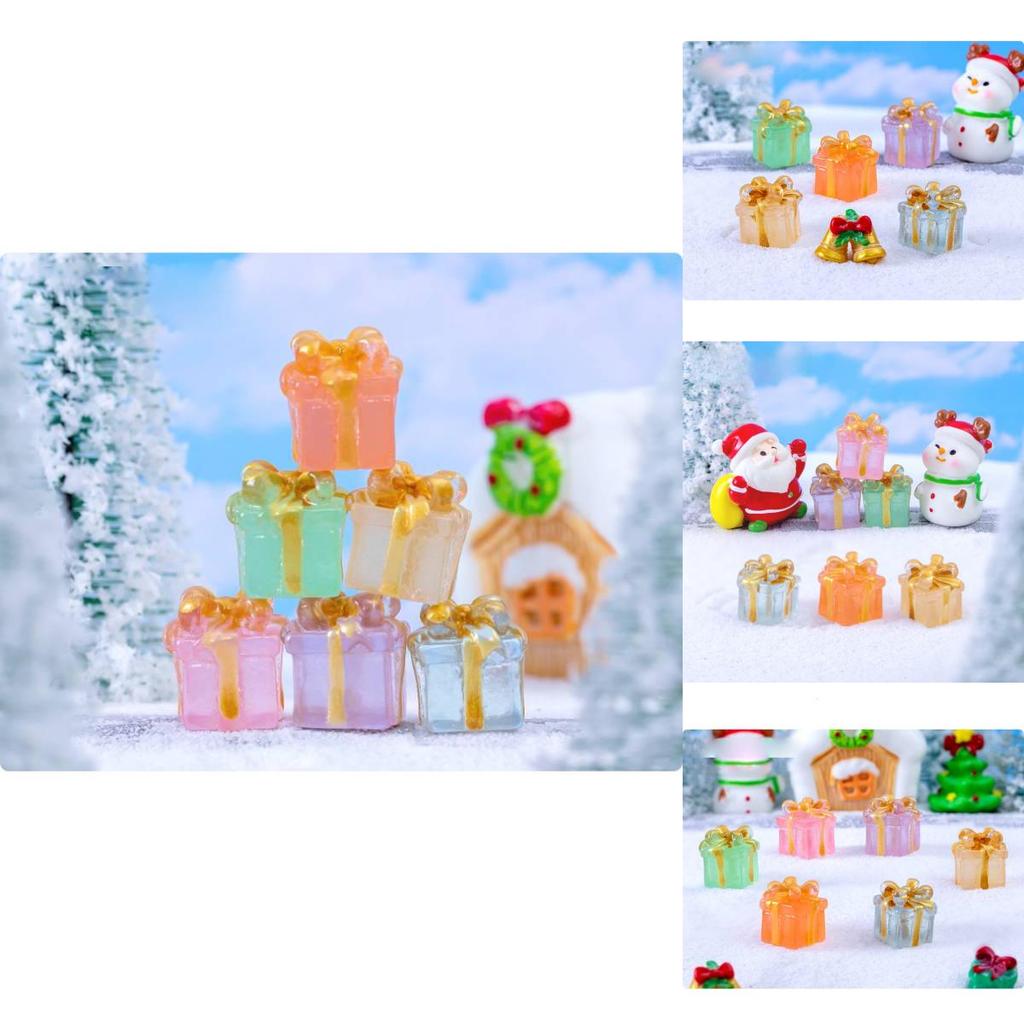 Charming Resin Craft Luminous Gift Box Diy Miniature Night Light Car Ornament Six Colors