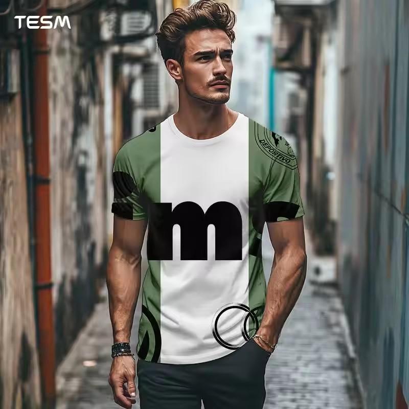 Summer Men's T Shirt Casual Round Neck Loose Tops Fashion Color Contrast Print T Shirt for Men Funny 3D Tee Street Trend Clothes