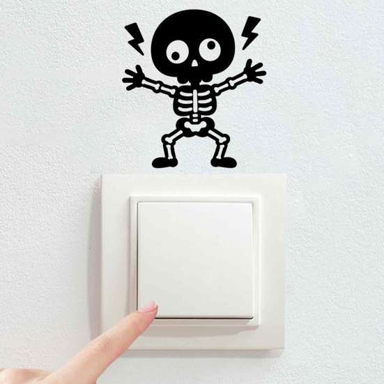 Bedroom Wall Sticker Electric Shock Skeleton Switch Sticker, Cartoon Decoration Halloween Decorative Self Adhesive Light Decal for Living Room