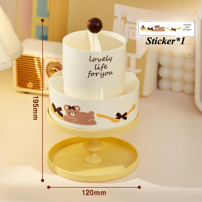 Cartoon Puppy Pen Holder Storage Box with Free Stickers INS Style Large Capacity Rotatable Storage Box for Students Desktop New